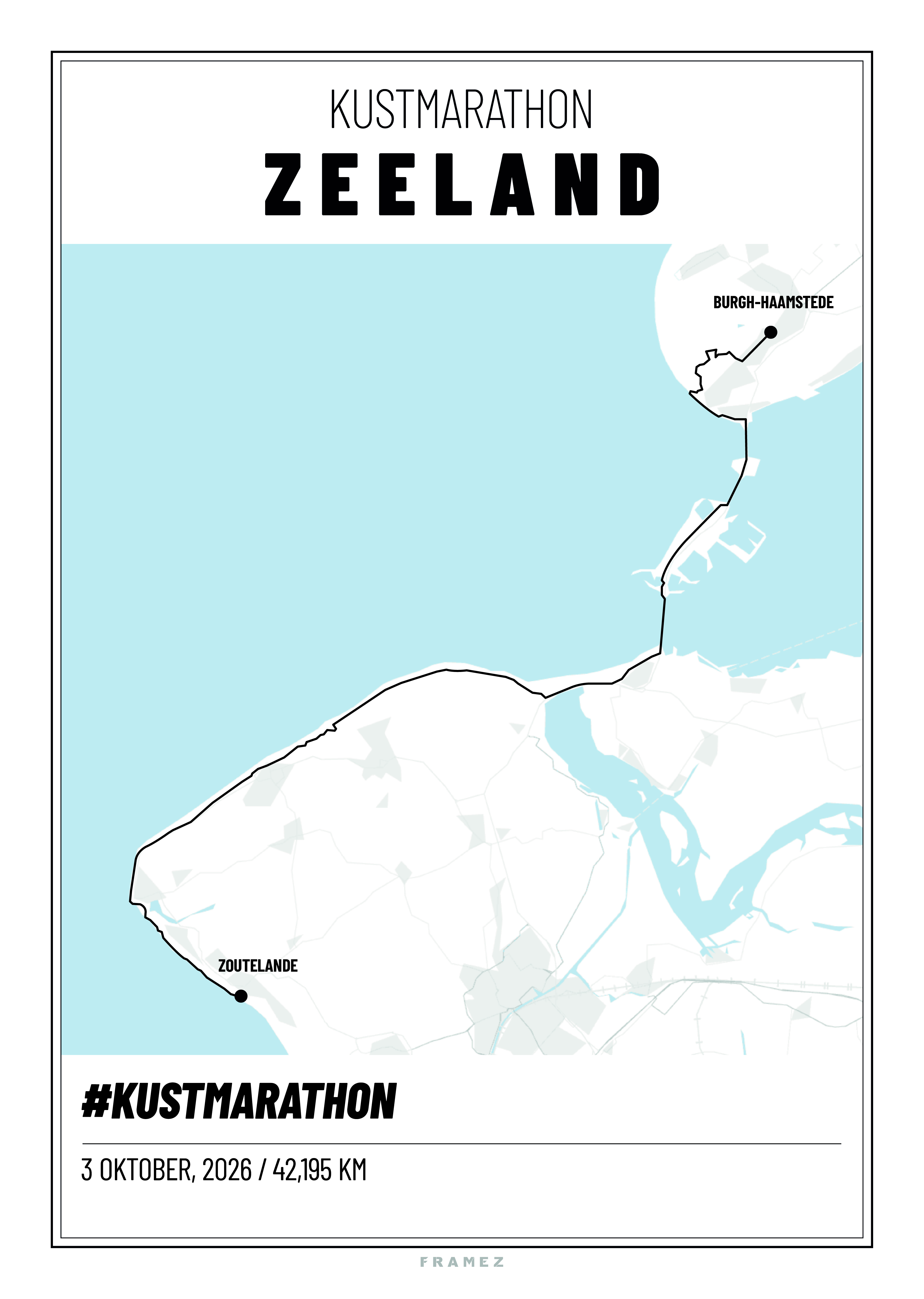 Kustmarathon Zeeland 2026, voorbeeld van je poster